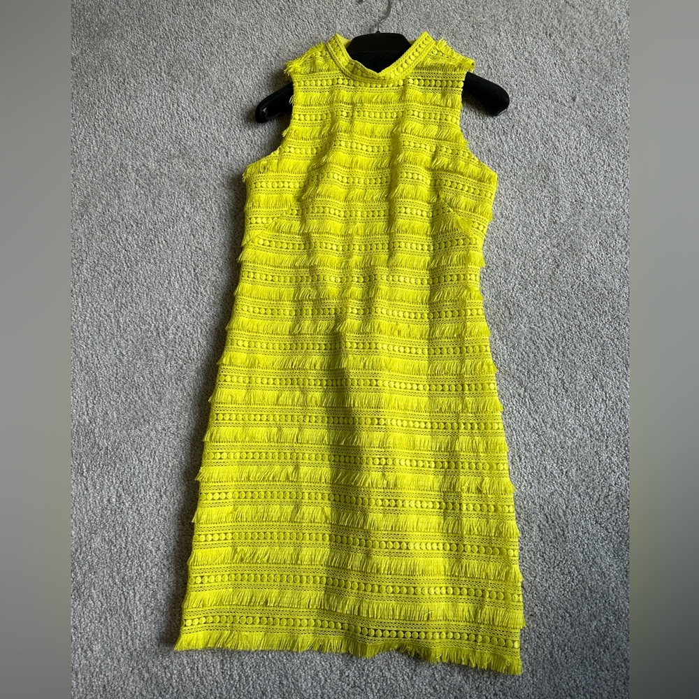 J Crew midi lace neon yellow fringe dress
